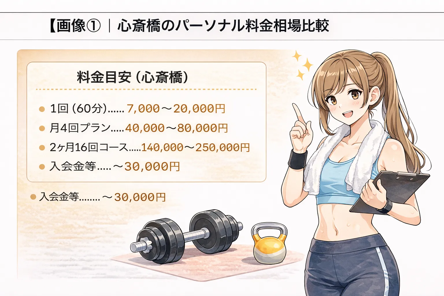 心斎橋エリアのパーソナルトレーニングの相場