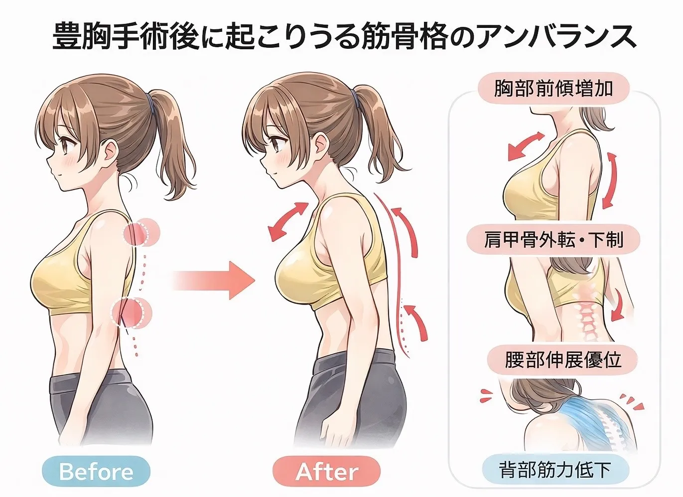 豊胸手術後の腰痛・肩こり