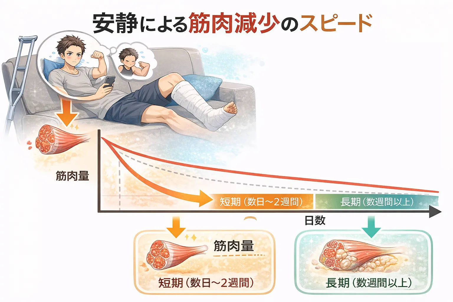 安静でどれだけ筋肉が落ちるか？